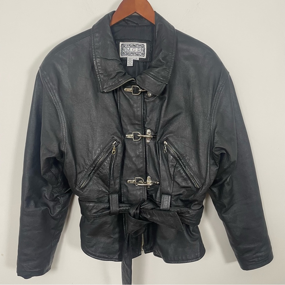 Vintage Leather 90s Biker Metal Hardware Leather Belt Jacket